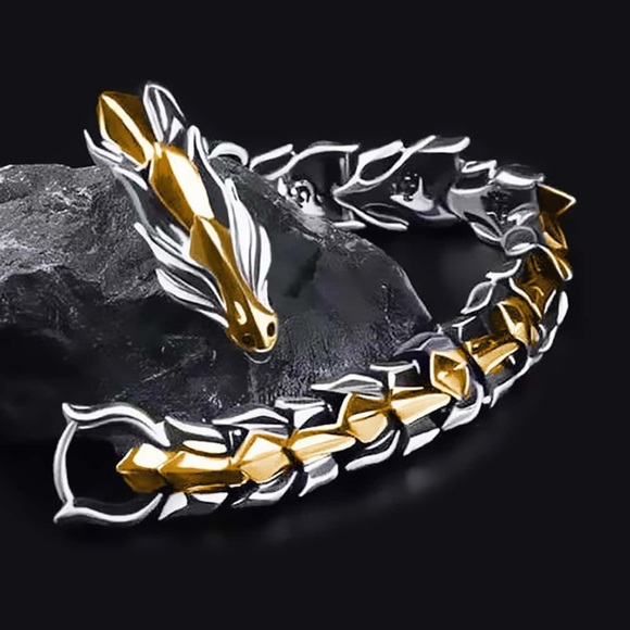🐉Luxury Dragon Link Gold and Silver Bracelet Unique Clasp Resort Business Wear - Picture 1 of 10